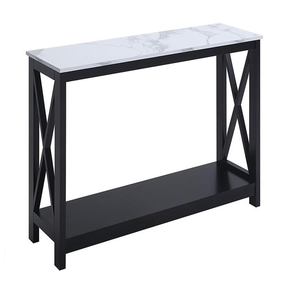 Pemberly Row Table Console avec Tablette en Faux Marbre Blanc et Dessus en Bois Noir