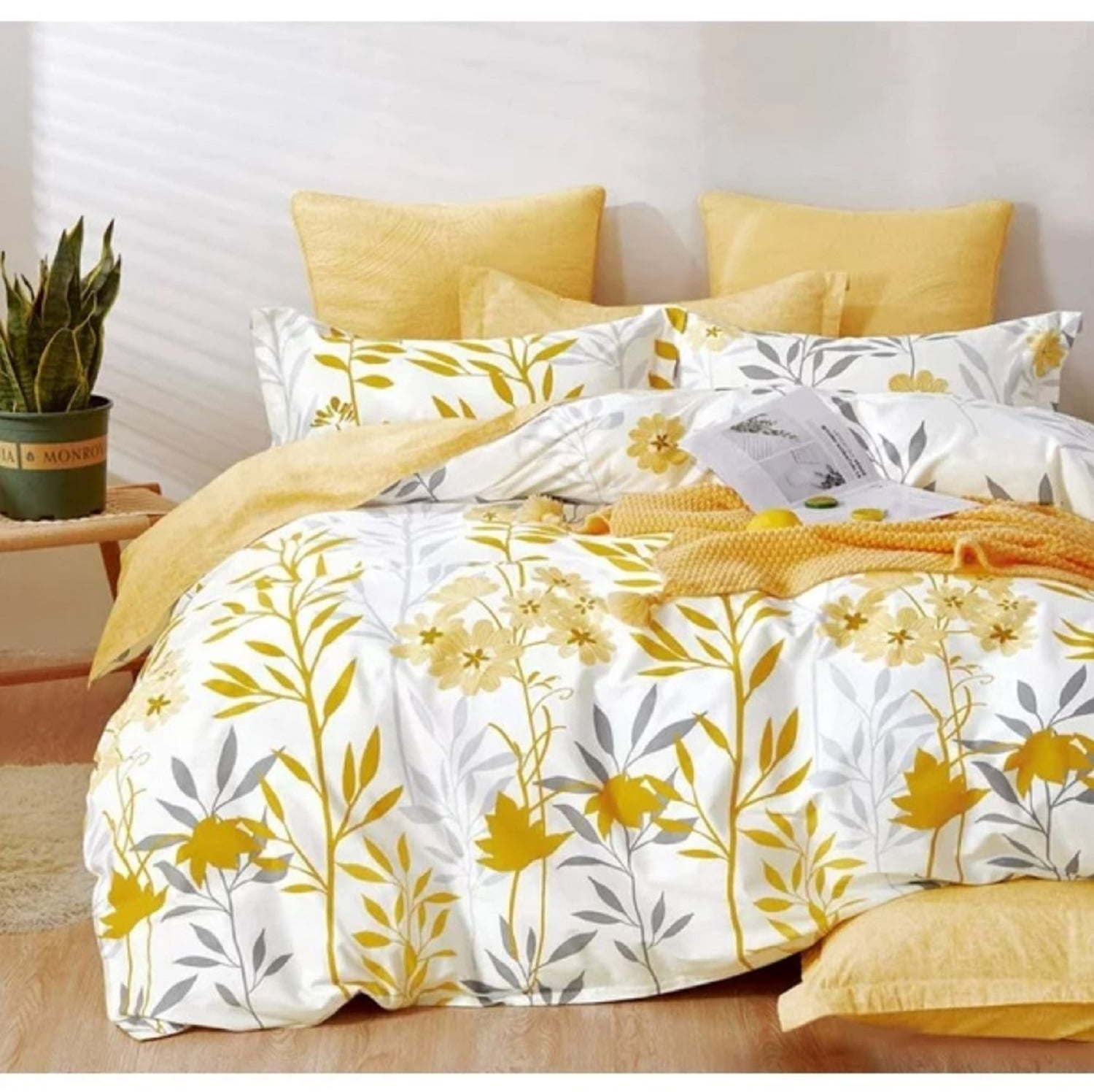 Refurbished IBAOLEA DLSWDS507 600 Thread Count King Size Duvet Cover, Yellow & White