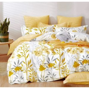 Refurbished IBAOLEA DLSWDS507 600 Thread Count King Size Duvet Cover, Yellow & White