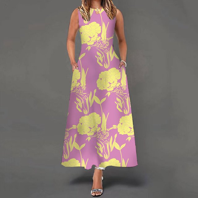 SMihono Robe d'Été Grande Taille pour Femmes 2023 Sans Manches à Col Ras du Cou avec Poche à Fleurs Vintage à Grande Ampleur