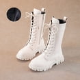 thumbnail image 1 of Mevxay Girls Lace Up Riding Boots Mid Calf Combat Boot PU Leather Side Zipper Punk Goth Boot White 29, 1 of 9