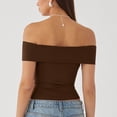 thumbnail image 4 of Yuyuzo Going out Tops for Women off Shoulder Tops Short Sleeve Crop Top Solid Color Stretchy Slim Fitted Basic Tees, 4 of 7