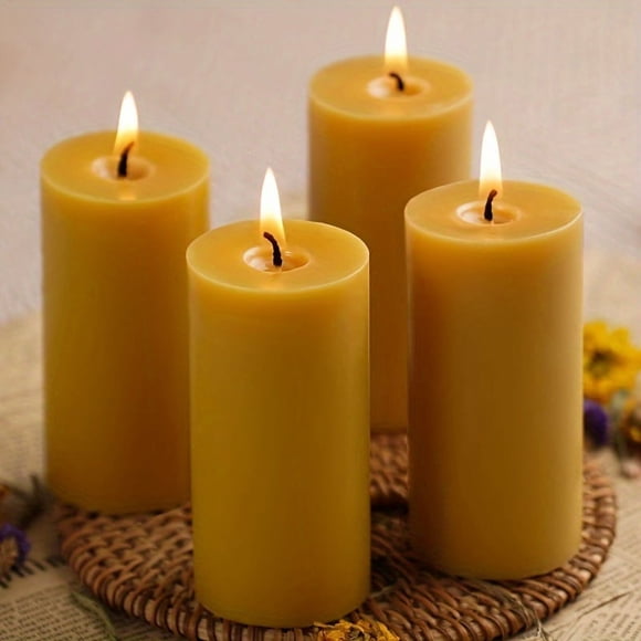 DEBGFS 4 Packs 2x4 inch Natural Beeswax Pillar Candles - 100% Pure Smokeless Dripless 40 Hours Burn Time Emergency Prayer Home Deco Relaxation Candles,4pcs