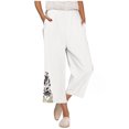thumbnail image 2 of Womens Wide Leg Cropped Pants Cotton Linen Elastic High Waisted Palazzo Pants with Pockets White, 2 of 7