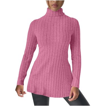 AherBiu Chandails pour Femmes Hauts à Manches Longues Col Roulé Tricot Côtelé Ajusté Chandail Tunique Chandails Chemise Blouse