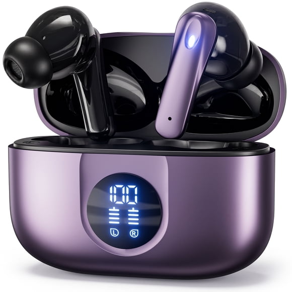 VEAT00L P91 Wireless Earbuds, Bluetooth Headphones V5.4 Stereo with Noise Cancelling Mics, 60H Playback with Dual LED Display, In-Ear Earphones