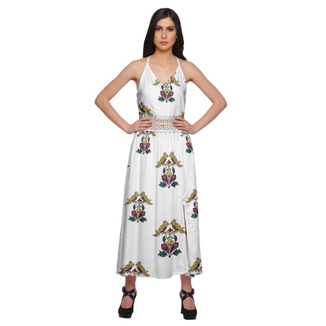 Moomaya WoMen's Printed Adjustable Spaghetti Strap Casual Dress With Side Slit