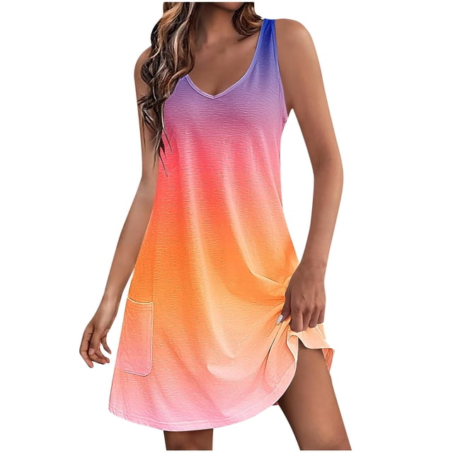 Penkiiy Robe d'Été Décontractée pour Femme avec Poches, Robe Bohème de Plage d'Été, Robe T-Shirt à Fleurs, Col en V, Robe Débardeur Ample, L Rose