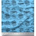 thumbnail image 1 of Soimoi Blue Rayon Crepe Fabric Sun & Text Printed Fabric 1 Yard 46 Inch Wide, 1 of 1