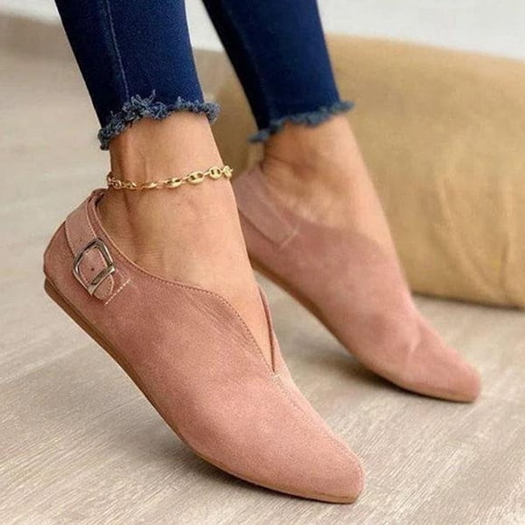 Bmisegm Women's Pointed Toe Suede Flock Casual Summer Flats Buckle Strap Loafers ShoesCasual Shoes for Women Pink 40