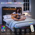 thumbnail image 3 of SIBEDS LED Bed Frame with Drawer Pockets and Linen Upholstered Dark Gray Wingback Headboard, Full, 3 of 8