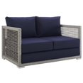 thumbnail image 2 of Modway Aura Modern Rattan & Fabric Outdoor Patio Loveseat in Gray and Navy, 2 of 9
