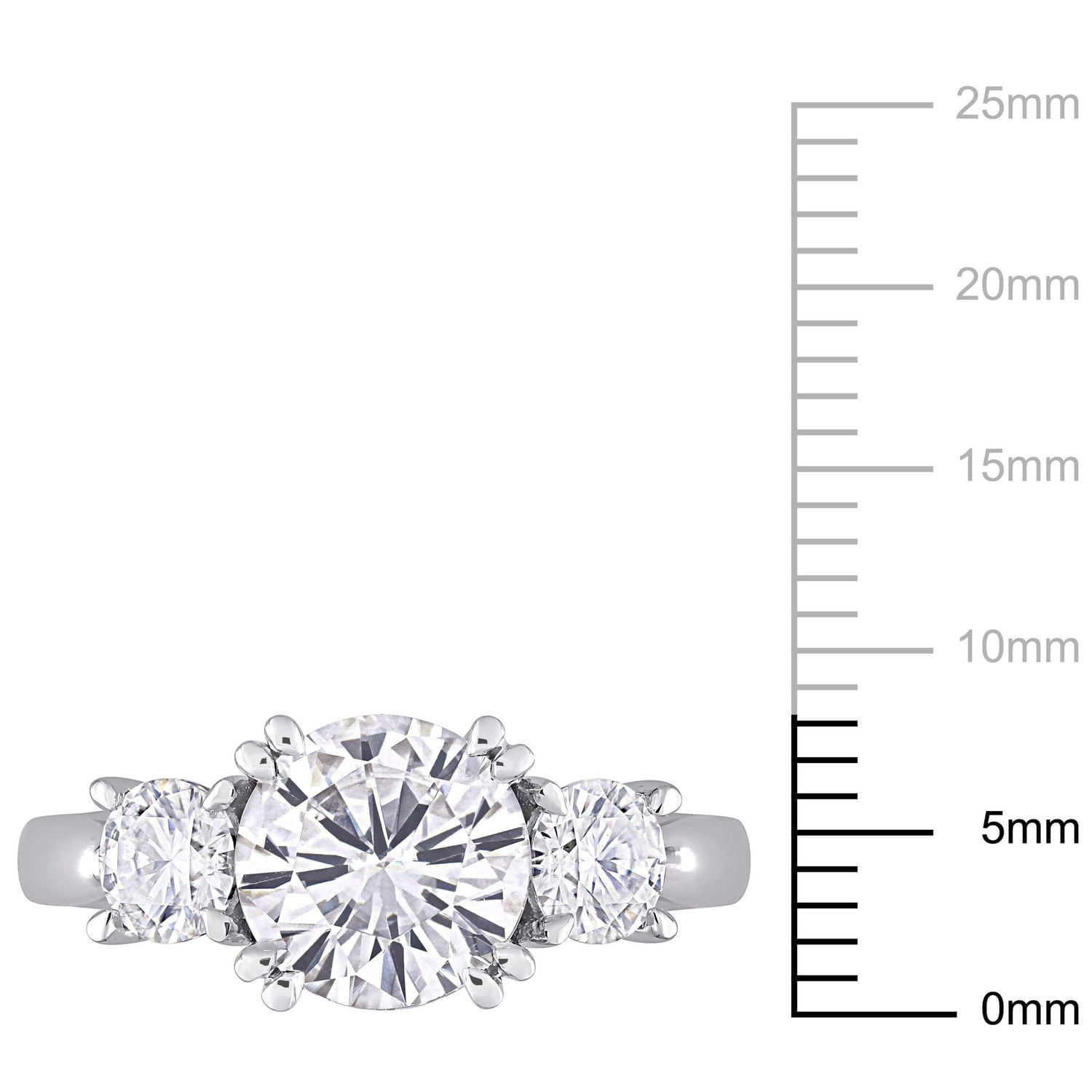 Bague de fiançailles Miabella a 3 pierres en or blanc 10K avec moissanite 2-1/2 carats p.g.t.