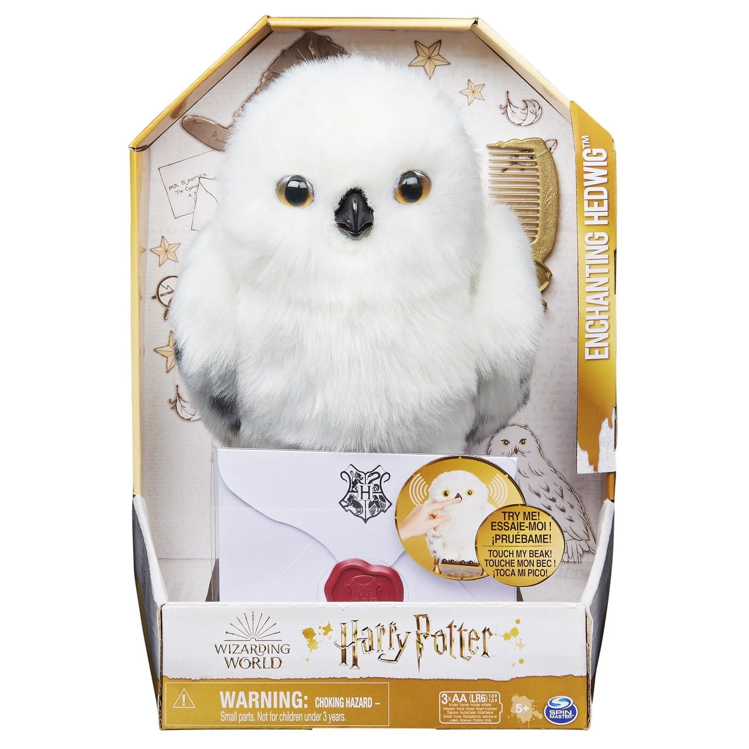 Wizarding World, Chouette Harry Potter interactive Enchanting Hedwig avec plus de 15 effets sonores et mouvements et enveloppe Hogwarts, jouets pour enfants à partir de 5 ans