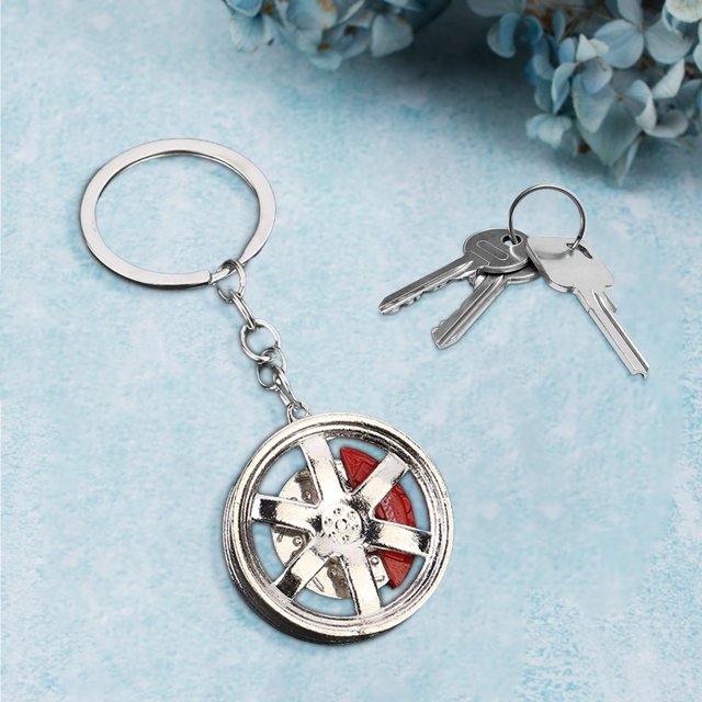 Meitianfacai Male And Female Small Gift Pendants Car Keychain Alloy Car Wheel Keychain Tire Rim Keychain Car Parts Model Key Chains Car Keyring Pendant