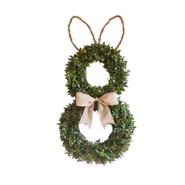 Easter Bunny Shaped Wreath With Green Leaves And Bow Front Door Hanging Window Display Spring Holiday Decoration Plastic Base