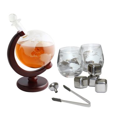 Ensemble de Globe Carafe à Whisky 1000 ml Verre Voilier Bar à la Maison Décoration de Liqueur
