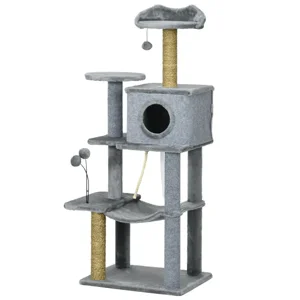 54" Arbre de chat pour les plus grands chats adultes avec hamac, Tal Cat Tree Tower avec scratching Post, Condo, Plateformes, Jouer Balles pour les chats intérieurs, Gris