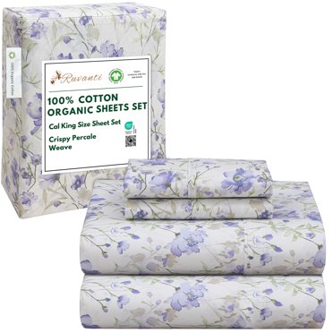 RUVANTI 100% Organic Cotton Sheets - California king Sheet Sets - 4 Piece Percale Weave Bedding, Crisp, Cooling & Breathable, Soft & Durable, 16" Deep Pocket, Hotel Quality Sábanas - Heather