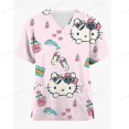 thumbnail image 5 of Jiayi Haut de Sarrau à Manches Courtes pour Femmes à Col en V avec Poche Hello Kitty, Imprimé de Dessins Animés, Régulier, 5 of 5
