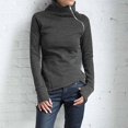 thumbnail image 1 of pxiakgy blouses pour Femmes blouse Décontractée Unie à Manches Longues Chandail Col Roulé Chandail à Fermeture Éclair Gris Foncé + us:4, 1 of 9