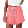 thumbnail image 1 of Womens Versatile Shorts Casual Pleated Hem Wide Leg Elastic Waist Drawstring Short Solid Color Loose Comfy Pants, 1 of 6
