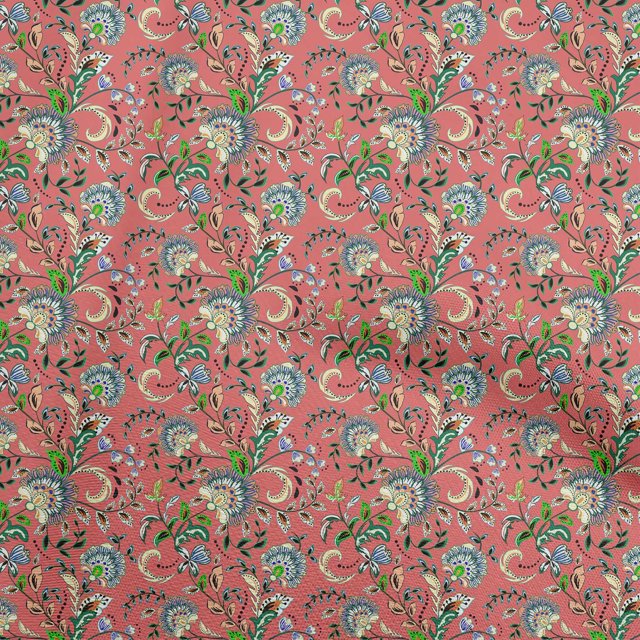 oneOone Velvet Red Fabric Asian Japanese Floral Craft Projects Decor Fabric Printed By The Yard 58 Inch Wide