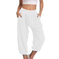 thumbnail image 1 of Timegard Womens Capri Pants Elastic High Waist Button Comfy Solid Color Casual Crop Pants with Pockets, 1 of 7
