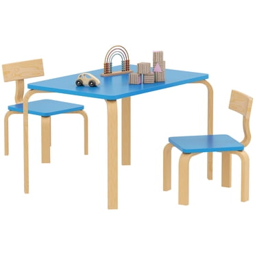 Qaba Ensemble Table pour Enfants et 2 Chaises, Table et Chaises pour Tout-Petits, Bleu