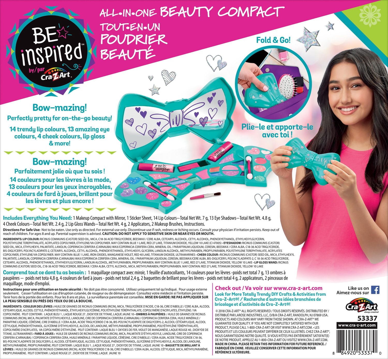 Cra-Z-Art Be Inspired All-in-One Beauty Bow Compact Shimmering Makeup Kit for Kids. Ages 8 and up Unisex. Great Gift for any occasion.