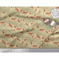 thumbnail image 2 of Soimoi Beige Modal Satin Fabric Cedar Tree & Fox Animal Printed Fabric 1 Yard 42 Inch Wide, 2 of 5
