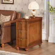 Tribesigns Wood End Table with 3 Drawers, Farmhouse Side Table Nightstand for Bedside, Living Room, Bedroom, Walnut Brown (No Assembly Required)