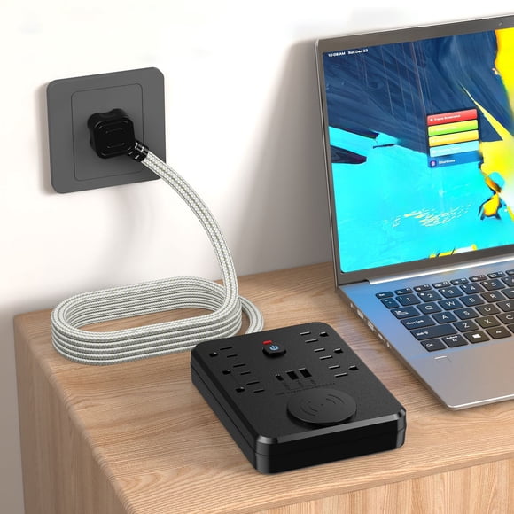 Linnome Charging Socket 6 AC Outlets 2 USB 1 C Ports with Wireless Charging for Home Travel Multifunctional 5.2x4.3x1in Black#03