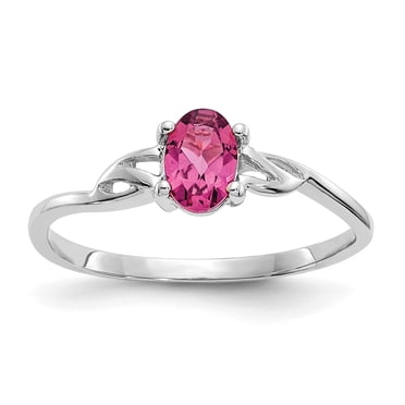10K White Gold Polished Geniune Pink Tourmaline Birthstone Ring