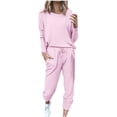 thumbnail image 1 of Mrat Summer Sets Women 2 Piece Outfits 2 Piece Jogging Sets Solid Polyester Long Sleeve Sweatsuits Sets Two Piece Track Suits Drawstring High Waist Pants Set Comfy Outfits G-Pink L, 1 of 5