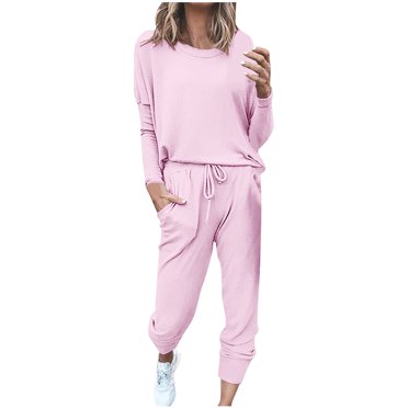 cfhntfmh Workout Sets for Women Loose Crewneck Long Sleeve Solid Color Tops Workout Athletic Jogger Pants Tracksuit Outfits
