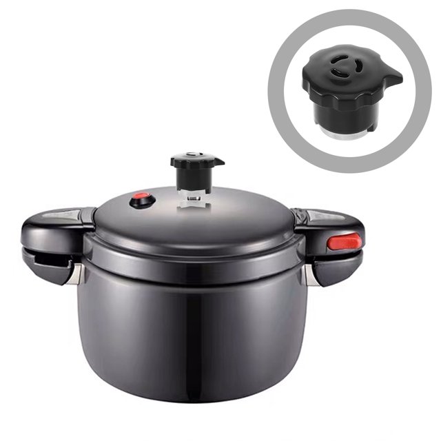 RUNROTOO Pressure Cooker Steam Valve, a black replacement part made of plastic and aluminium alloy, measuring 4.00x3.50x3.00cm. Designed for safe steam release and pressure regulation, enhancing the functionality of household pressure cookers. Ideal for replacing old valves and maintaining cooker safety.