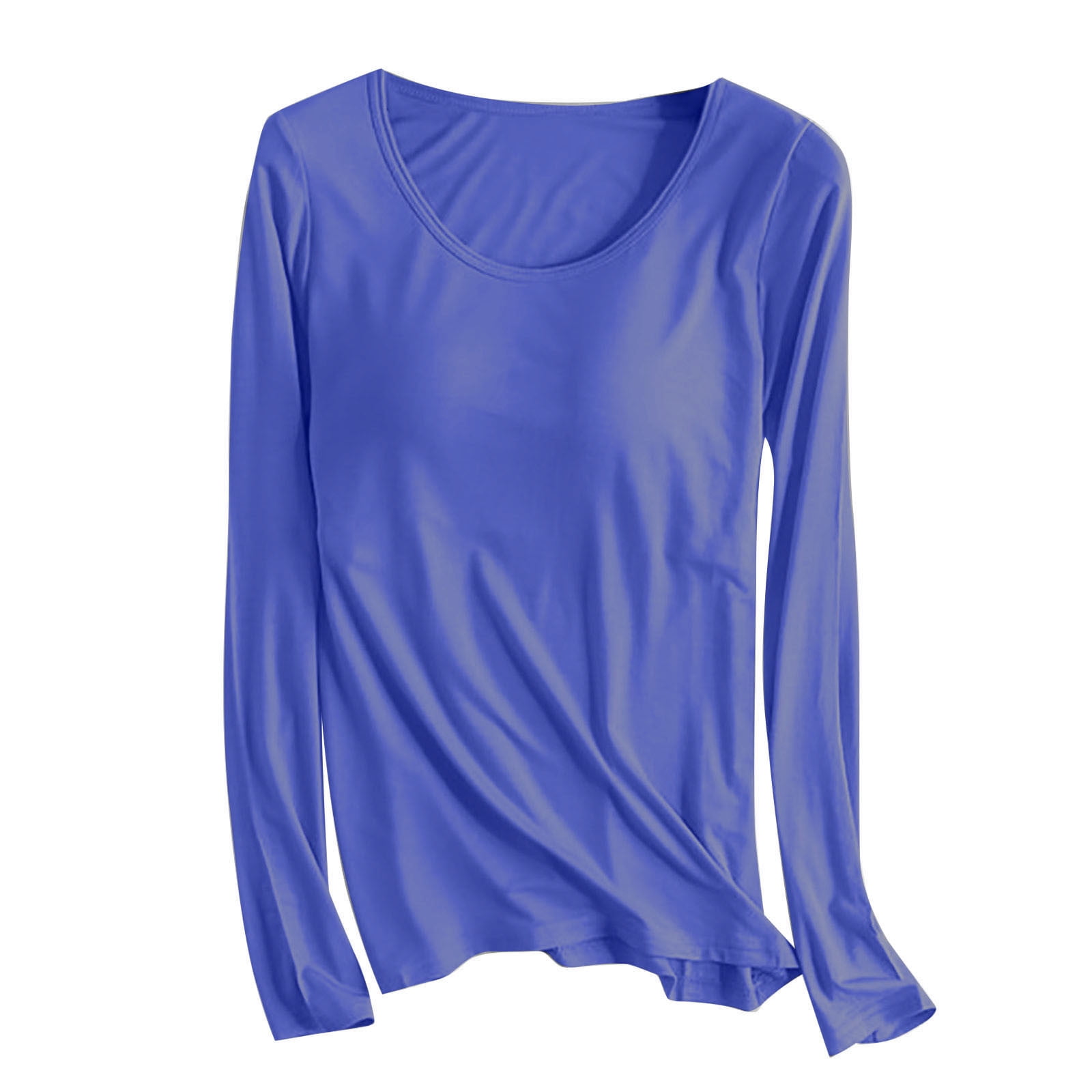 AherBiu Hauts Grande Taille pour Femmes Automne Manches Longues Haut de Pyjama Doux avec Soutien-Gorge Intégré Col Ras du Cou T-Shirts de Pyjama Confortables