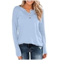 thumbnail image 2 of Timegard Womens Tops Long Sleeve Notched V-Neck Button Comfy Tee Fall Casual Loose Shirts Tops Blouse, 2 of 4