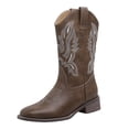 thumbnail image 4 of Womens Embroidered Cowboy Riding Boots Classic Leather Square Toe Wide Mid Calf Pull on Cowgirl Booties, 4 of 7