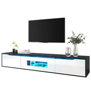 Deiokin 71" High-Gloss TV Stand with LED Lights, Modern Media Console with Hollow Doors, 16-Color RGB Lighting