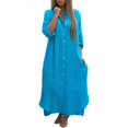 thumbnail image 1 of Kcodviy Robe Chemise Unie pour Femme Robe de Plage Grande Taille Jupe Longue Décontractée Longue Robe Midi à Rayures Robe Cardigan à Manches, 1 of 5