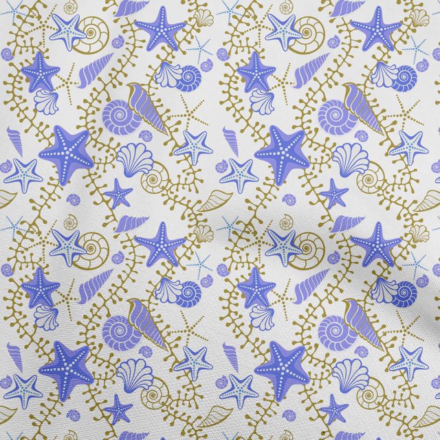 oneOone Cotton Poplin Purple Fabric Beach Starfish &Shell Craft Projects Decor Fabric Printed By The Yard 56 Inch Wide
