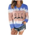 thumbnail image 2 of Hauts d'Entraînement pour Femmes T-Shirt à Col Rond à Imprimé pour Femmes avec Lien Patchwork T-Shirt Décontracté Blouse Hauts Blouses en Liquidation, 2 of 7