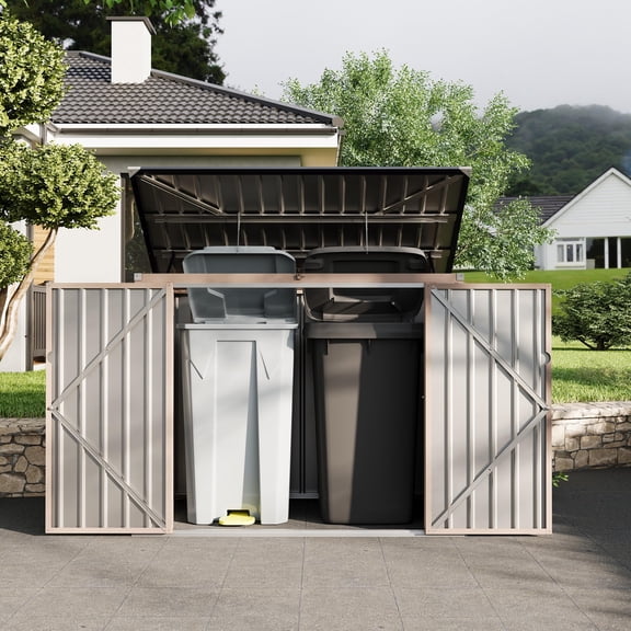 Garbage Bin Shed – 3x6 ft Outdoor Trash Can Storage – Metal Waterproof Shed for 2 Bins – Outside Storage for Backyard & Patio