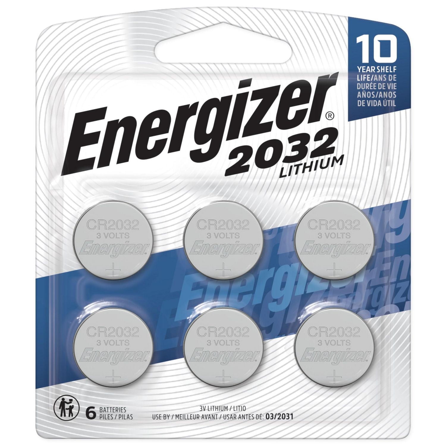 Pile miniature Energizer 2032 au lithium, emballage de 6