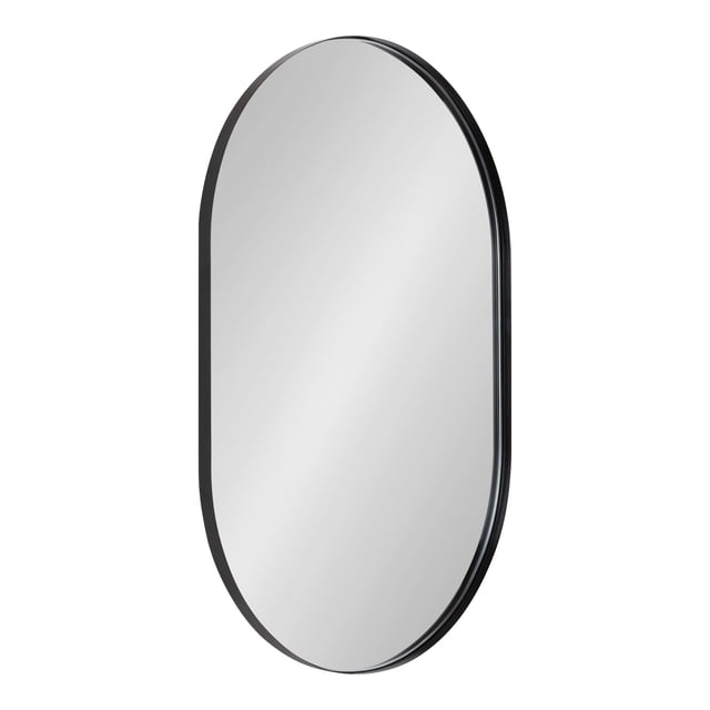 Kate and Laurel Rollo Modern Oval Capsule Wall Mirror, 20 x 30, Black, Decorative Geometric Metal Framed Mirror