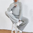 thumbnail image 4 of Kcodviy Women's Two Piece Knit Two Cutes Suit Matching Outfits High Neck Womens Pant Rompers and Jumpsuits Slit Hem Tee and Womens Summer Work Suits Pants Tracksuit Sets, 4 of 5