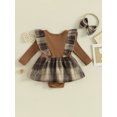 thumbnail image 4 of Gupgi Nouveau-Né Bébé Filles Automne Robe Romper Bébé à Manches Longues Houndstooth Impression Patchwork Combinaison Bandeau, 4 of 9