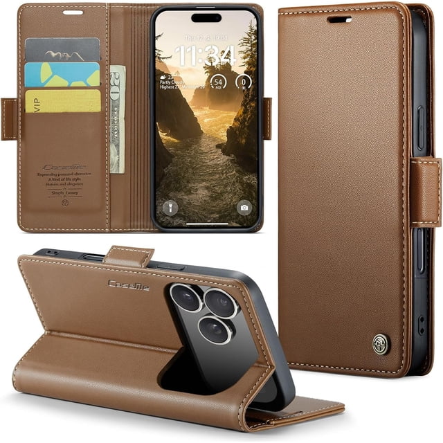 Case for iPhone 17 Pro Max Wallet Case with Card Holder, Kickstand RFID Blocking Magnetic Closure Shockproof Protective PU Leather Cover for iPhone 17 Pro Max Flip Case Wallet